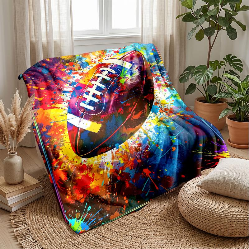 Colorful Football Artwork Blanket Personalized Name Flannel Blanket Soft Cozy Plush Throw for Sofa Bed Lightweight Home Decor