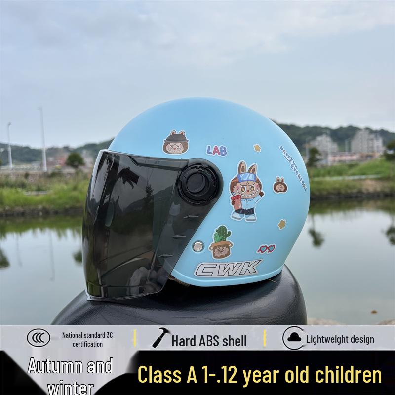 

3C Certified Kids Electric Car Helmet (1-12 Years), Warm & Cold-Proof for Autumn/Winter, Fall-Resistant 6-12 years old with Milk Tea Sticker