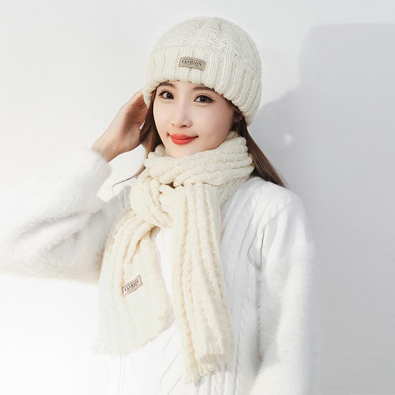 Dámská pletená čepice a šála v korejském stylu - Teplé, všestranné, jednobarevné