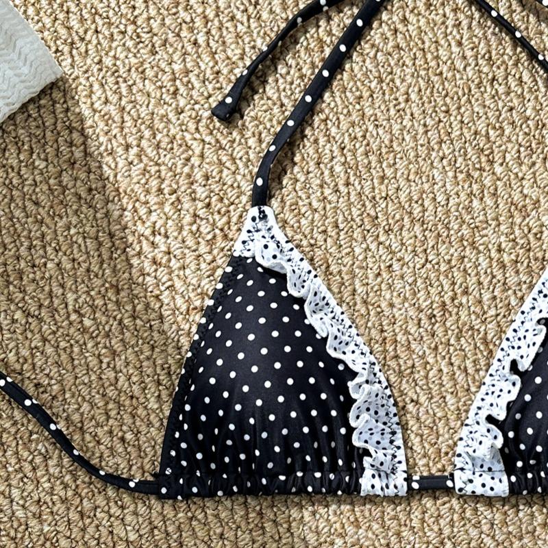 Bikini Swimsuit Women 2026 Cute Sexy with Tie Straps Small Chest Gathering Polka Dot Two-piece Triangle Swimsuit Vacation Spring