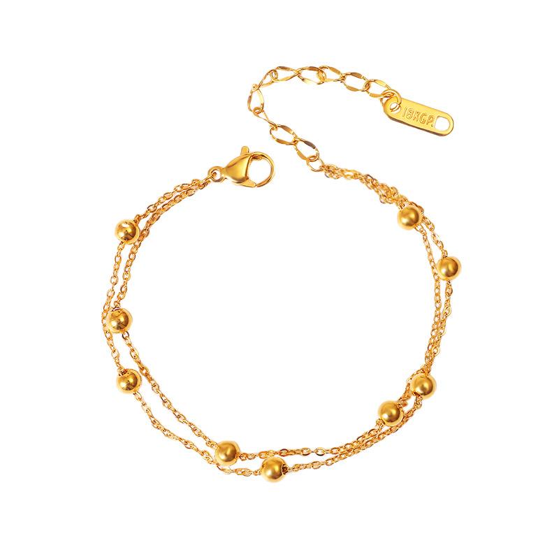 316L Stainless steel ball chain anklet Ladies simple layered thin beaded anklet Zircon wholesale