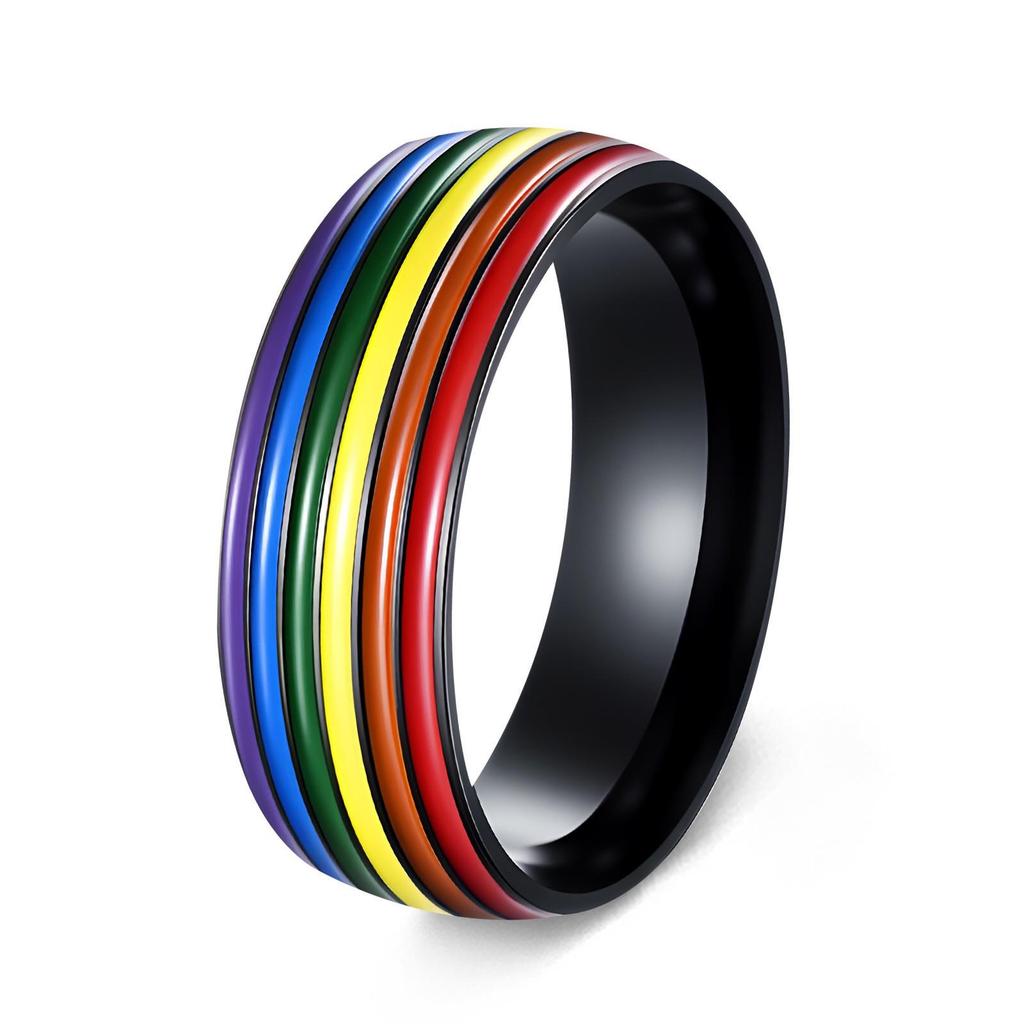 European and American Multi-color Rainbow Drip Oil Titanium Steel Couple Ring