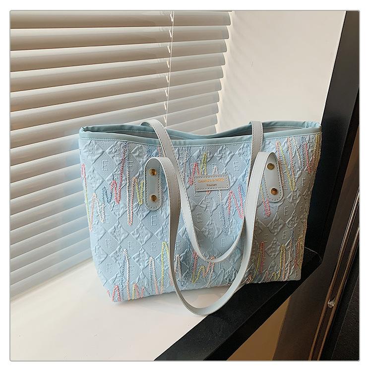 

Студенческая тканевая сумка-мешок женская 2025 новая сумка на плечо подмышку полосатая большой вместимости для поездок на работу повседневная сумка-тоут синий