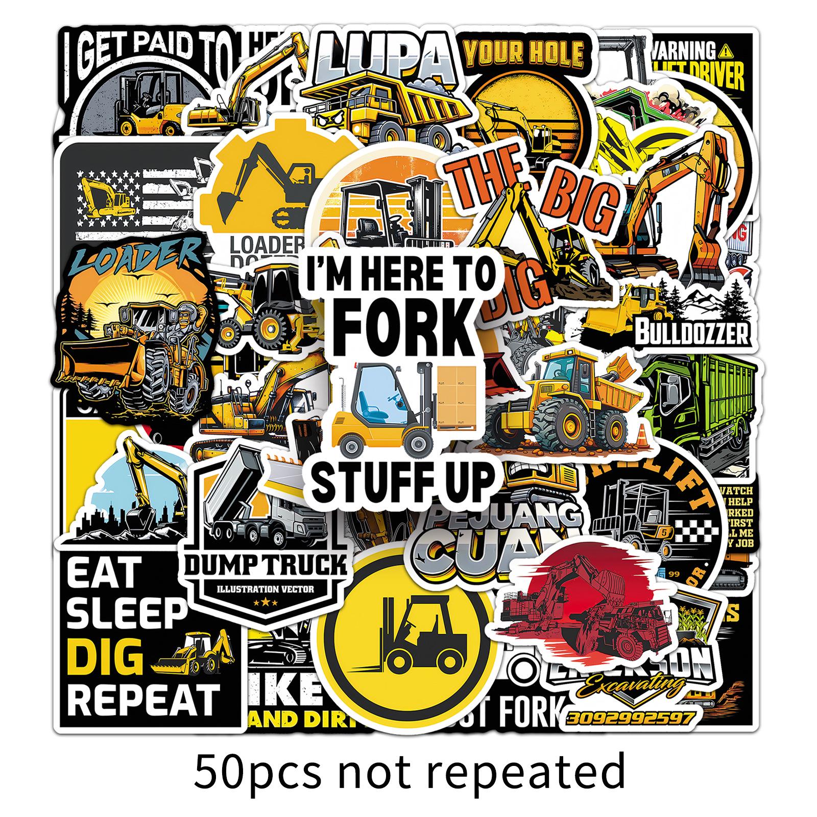 50pcs Trendy Construction Machinery Stickers - Waterproof, Decorative Graffiti for Scooters, Stationery, Phone Cases