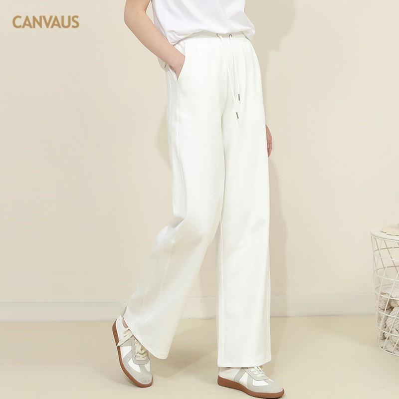 Womens Casual Wide Leg Pants Cotton Blend Mid-Rise Drawstring Loose Fit Trousers