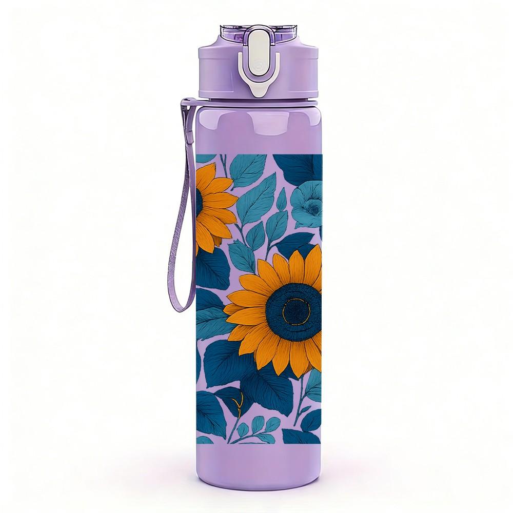 1PC Mosaic Sunflower Floral 750ml Color Plastic Sports Water Bottle Leakproof Flip Straw Lid Suitable for Sports Office Home Use