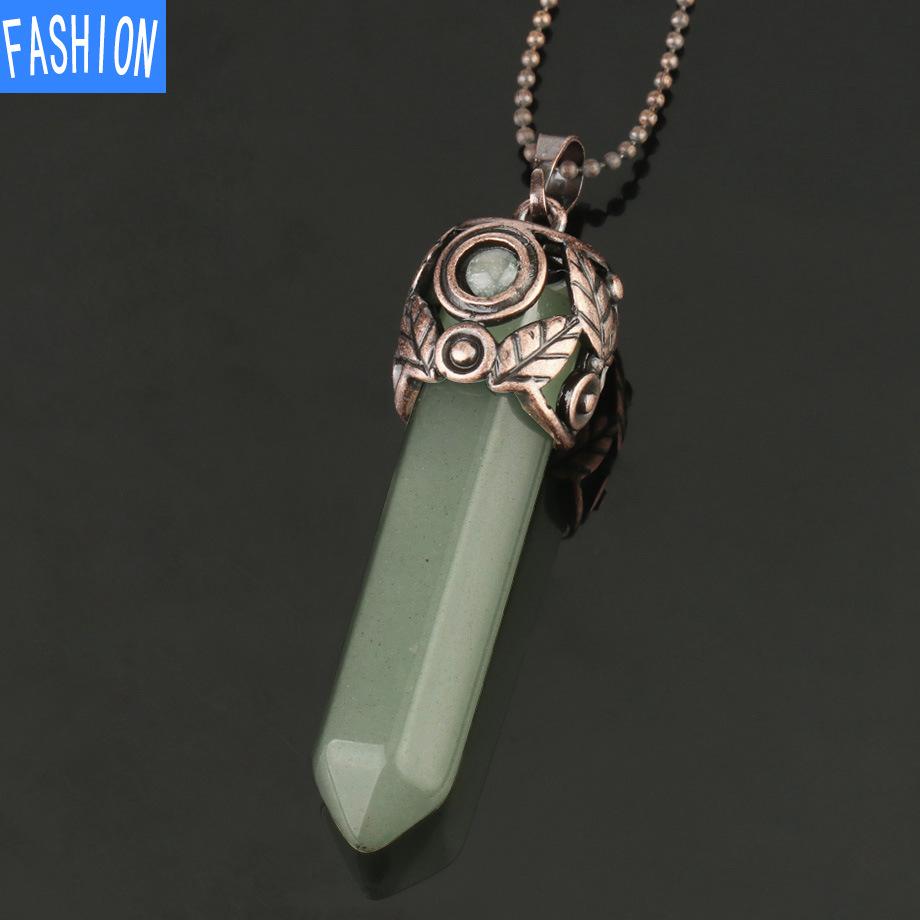 Natural Crystal Hexagonal Pendant Amethyst Necklace Autumn And Winter Women'S Retro Necklace