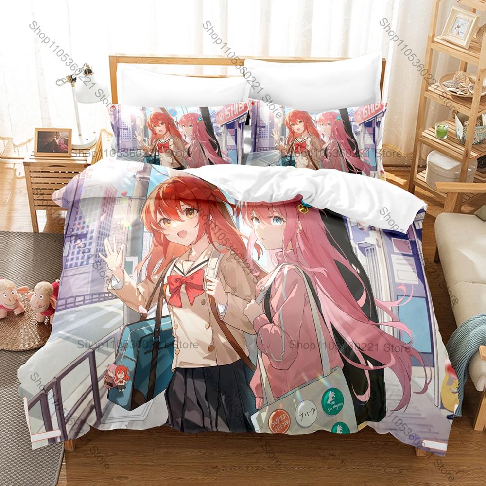 Icon Bocchi Chan Gotou Hitori Graphic Bedroom Decor Bedding Duvet Cover + 2 Pillowcases Anime Rock Fan Room Decor