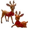 Vintage Spotted Deer Ornament Resin Sika Deer Figurine with Red Bow Cute Deer Statue for Christmas Decoration Table Centerpiece