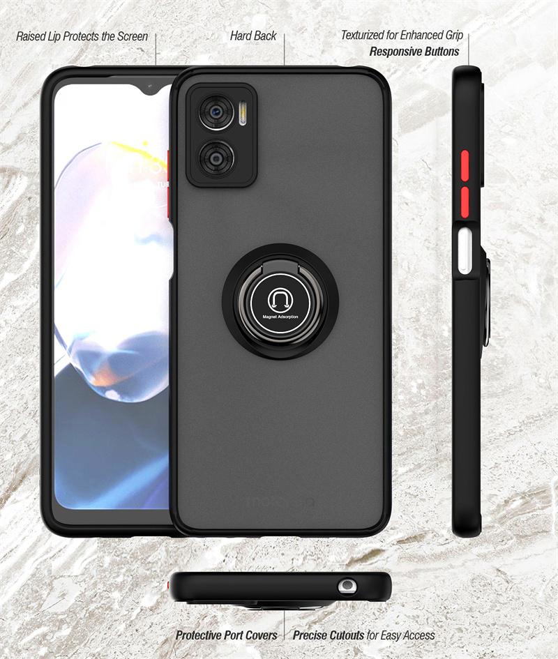For Motorola E22 E22i Case Shockproof Matte Hard PC Armor Case For Moto E 22 E13 E20 E40 Magnetic Holder Ring Stand Back Cover