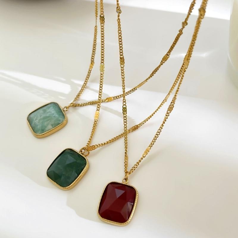 Waterproof Minimalist Square Necklace For Women Girls Fashion Jewelry Stainless Steel Chain Party Accessory