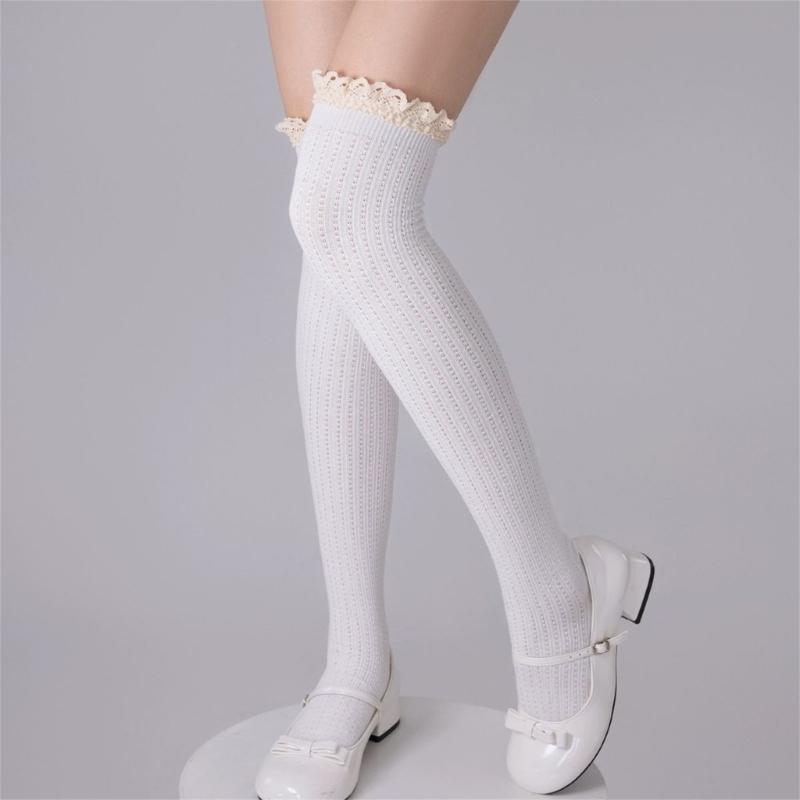 Sweet Lolitas Frilly Thigh Highs Winter Women's Extra Long Boot Socks with Lace Trim Over the Knee Thigh High Stockings