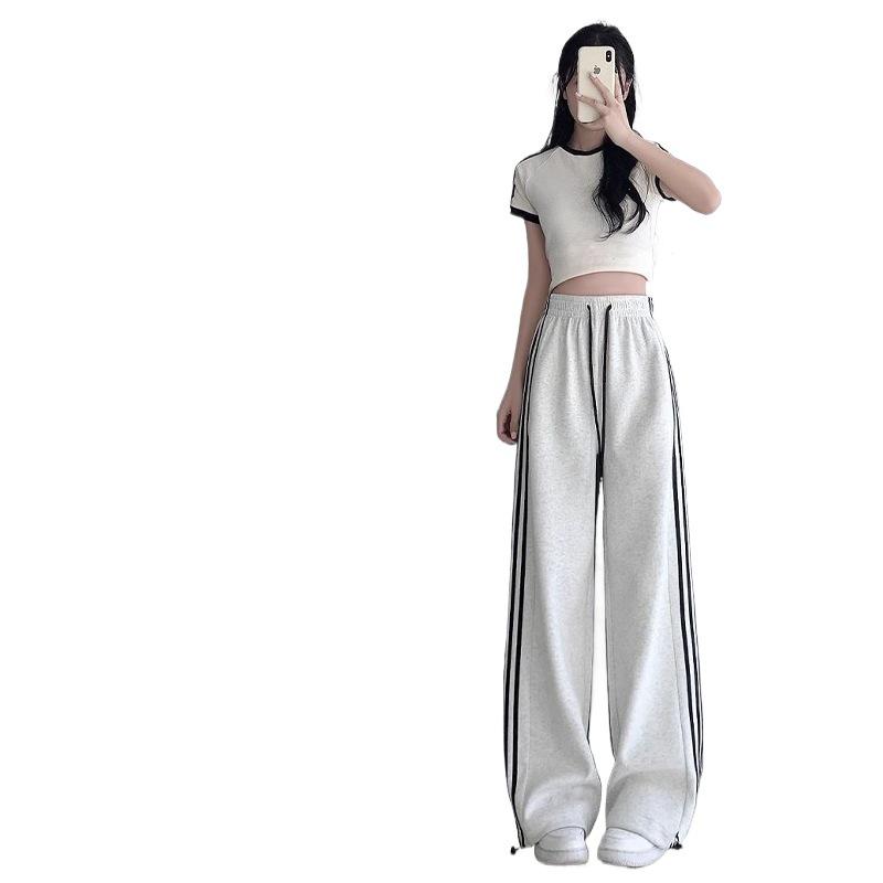 Damskie spodnie dresowe Off-White z wysokim stanem i paskami, w stylu amerykańskim, Kolekcja Wiosna/Jesień 2025, Krój prosty z mankietami