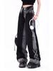 Women's Summer 2024 Black & Gray Gradient Wide-Leg Denim Pants: Slimming, Draping, Floor-Length, Straight-Leg