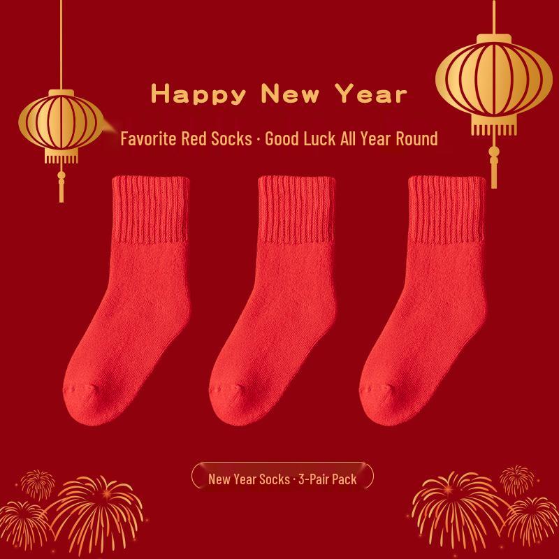

Children s Thick Terry Zodiac Socks – Winter Warm Cotton with Velvet Lining, Festive Red for Boys and Girls M (ages 3-5) foot length 14-17cm