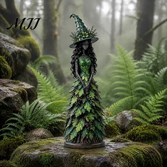 Autumn Home Decor Witch Figurine Statue, Resin Halloween Fall Tabletop Decor, Harvest Ornaments Shelf Ornament for Mantel Fireplace Desk Tiered