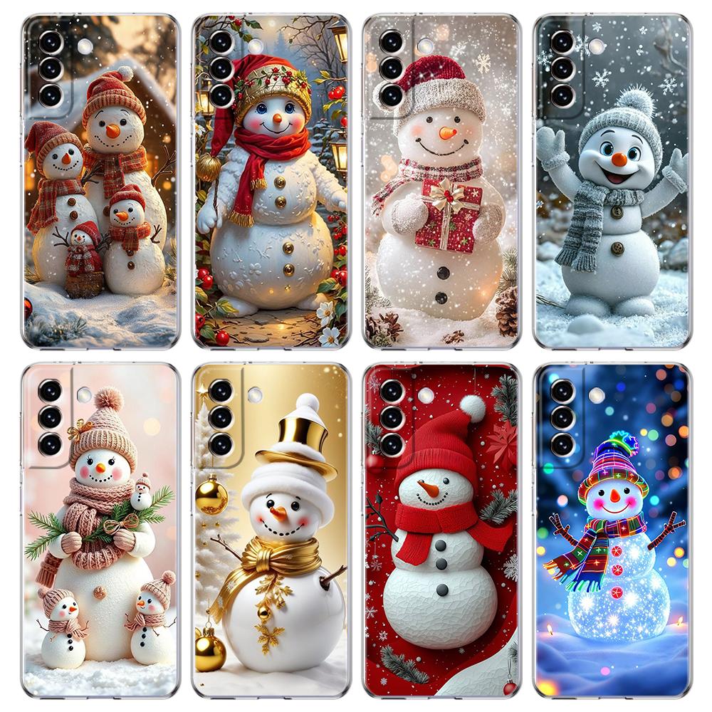 Transparent Phone Case Cover for Samsung Galaxy S25 S24 S23 S22 S20 S21 FE Ultra S24 S23 S10 S10E Plus Christmas Snowman Pattern