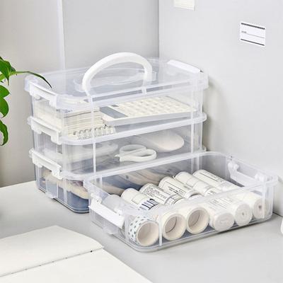 Transparent 4-Layer Storage Container with Handle Large Capacity Multipurpose Crafts Supplies Sewing