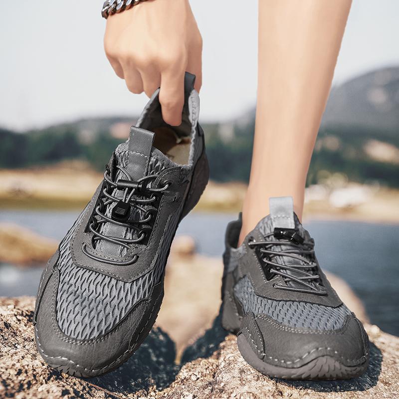 Men’s Outdoor Hiking Shoes Grey Driving Shoes Khaki Casual Slip on Summer Black Mesh Shoes Plus Size 45 46