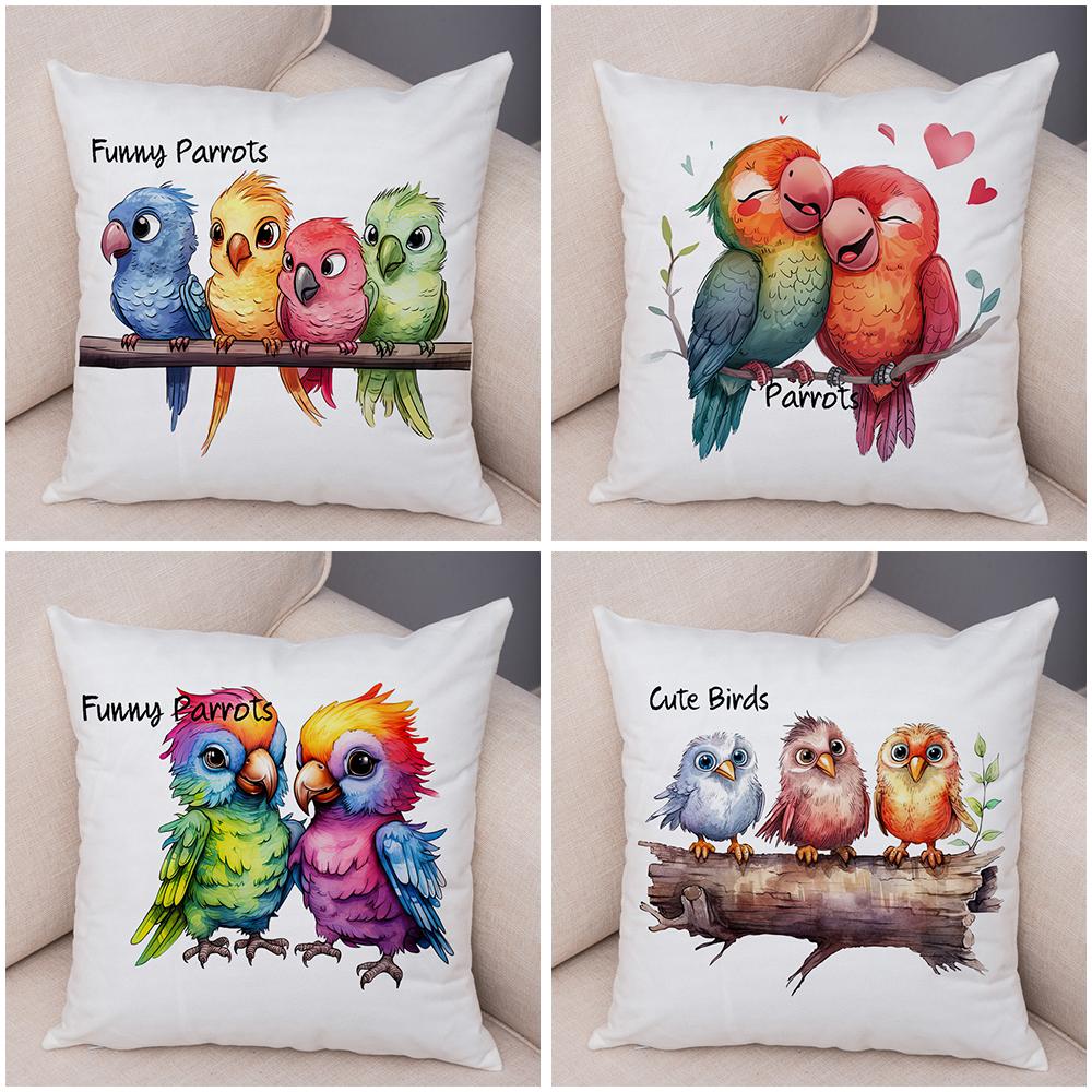 Double Print Cute Cartoon Funny Parrot Pillow Case Decor Animal Pillowcase Soft Short Plush Cushion Cover for Home Sofa Car