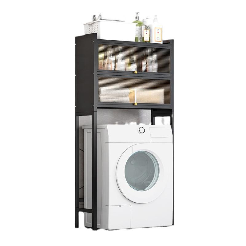 Floor-Standing Toilet and Washing Machine Storage Rack with Flip-Top Cabinet