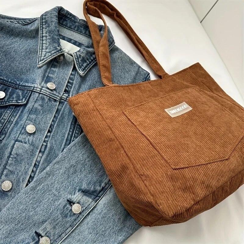 Large capacity tote bag women's new fashion corduroy shoulder bag Mori underarm bag handbag