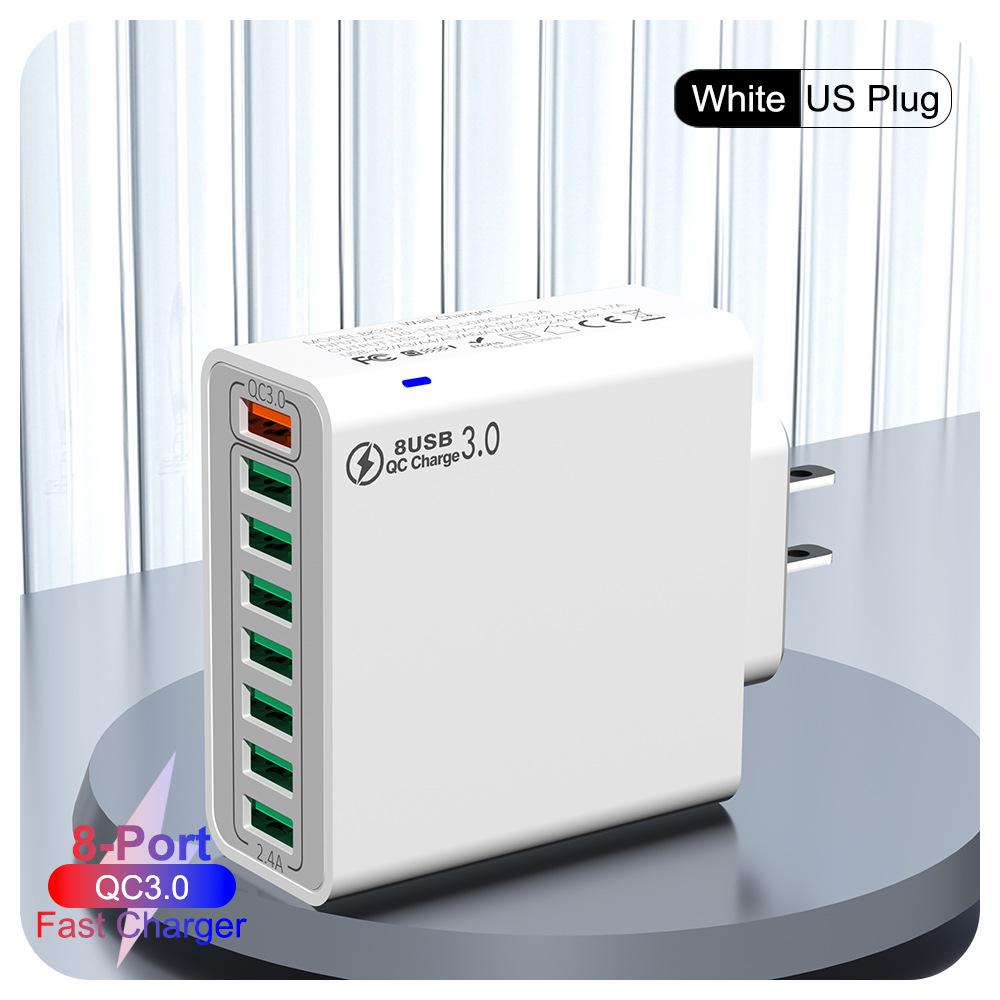 QC3.0 8-Port 30W Multi-USB Fast Charger for Mobile Phones - US/EU/KR Specs, High Power, Colorful Design