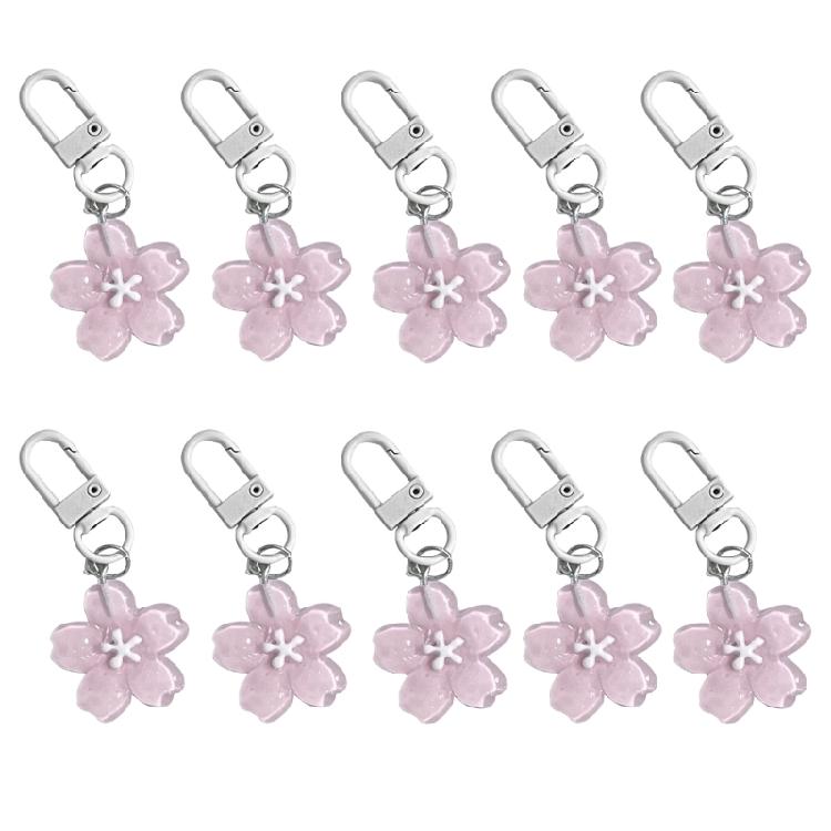 10pcs Colorful Sakuras Jelly Pendant Keyring Cherry Blossoms Pendant Keychain Resin Flower Handbag and Bag Decoration