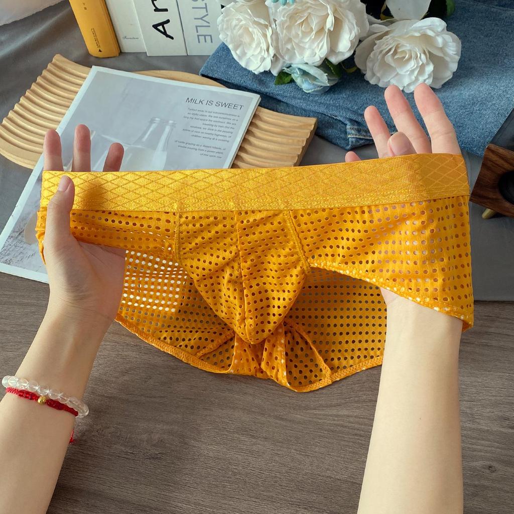 Men's Ice Silk Mesh Breathable Low Waist Briefs with Wide Waistband