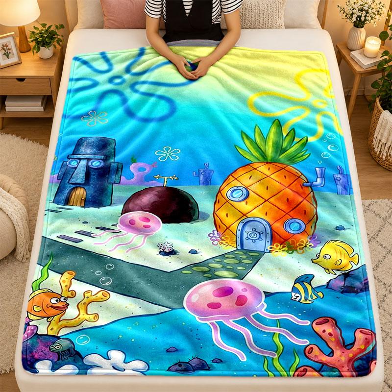 Flannel BlanketSpongeBob Football Warm Soft Throw Blanket for Indoor Sofa Bed Living Room Use
