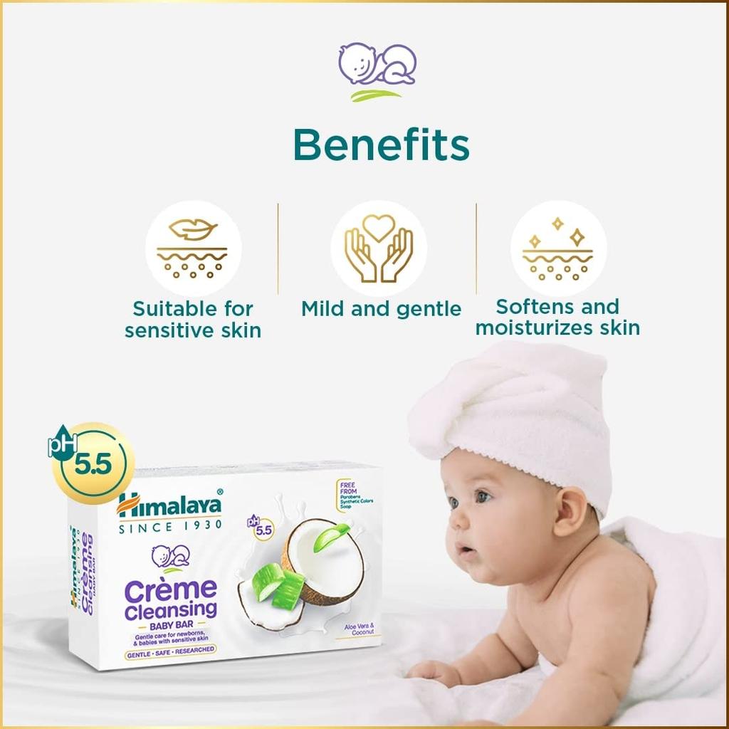 Himalaya Crème Cleansing Baby Bar 125G Pack Of 1 Gentle Soap-Free Moisturizing Newborn Skin Care