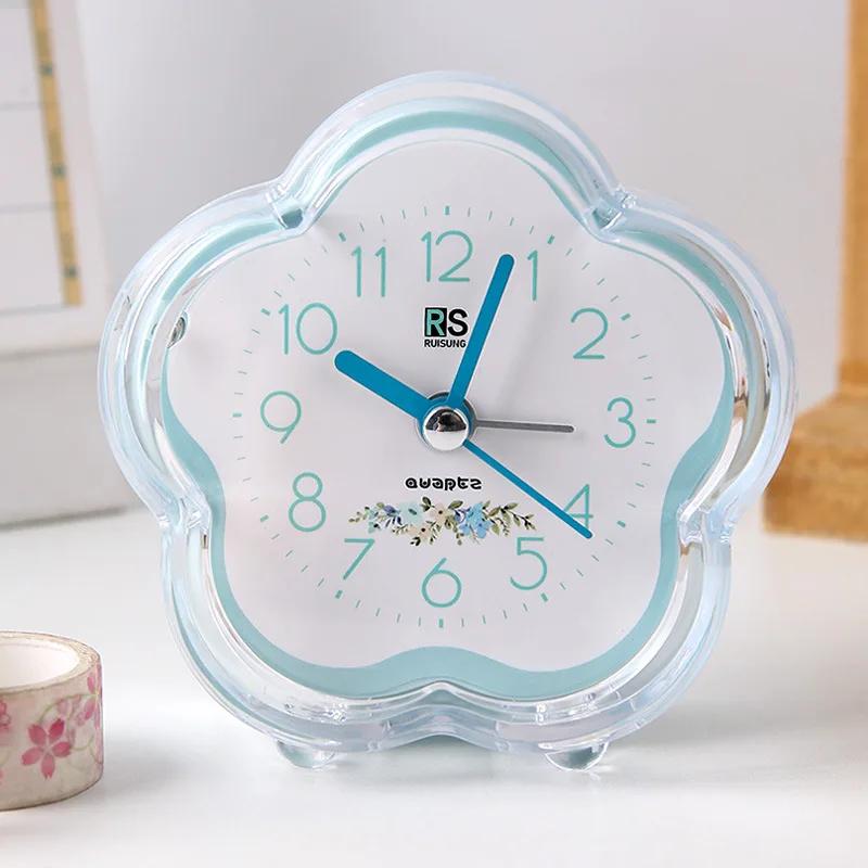 Cute Flower Alarm Clock Mini Portable Child Bedroom Table Decor Battery Powered LED Silent Alarm Clock Office Supplies