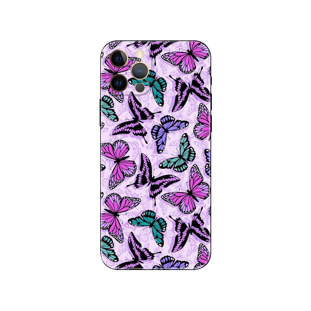 Schmetterling Blume Handyhülle für iPhone 5 5s 2020se 6 6s 7 8 plus x 10 XR XS 11 12 13 mini pro MAX schwarz TPU Rückseite