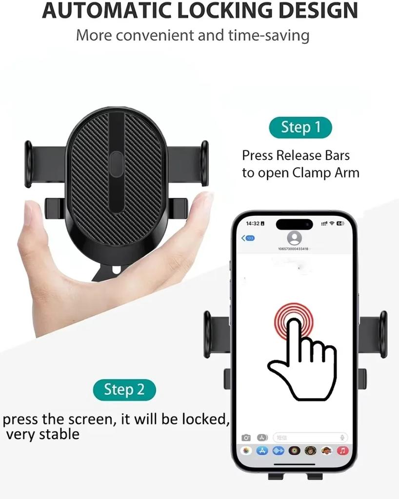 Car Vent Phone Holder with Auto-Lock - Universal Car Mount with One-Touch Release & Carbon Fiber Design