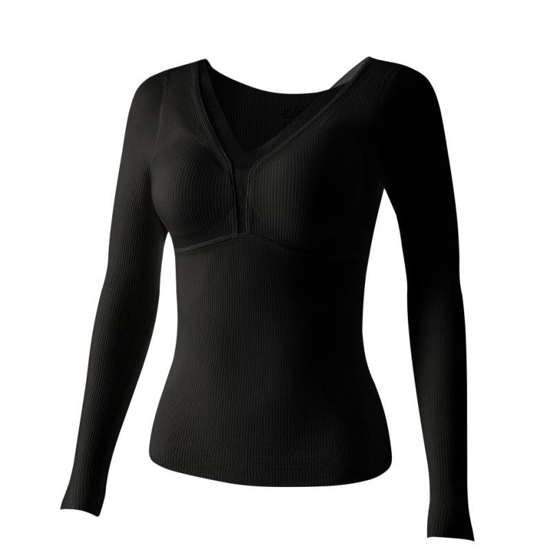Thermal Wool & Silk Base Layer Set with Seamless Integrated Bra and Chest Pads for Autumn Warmth