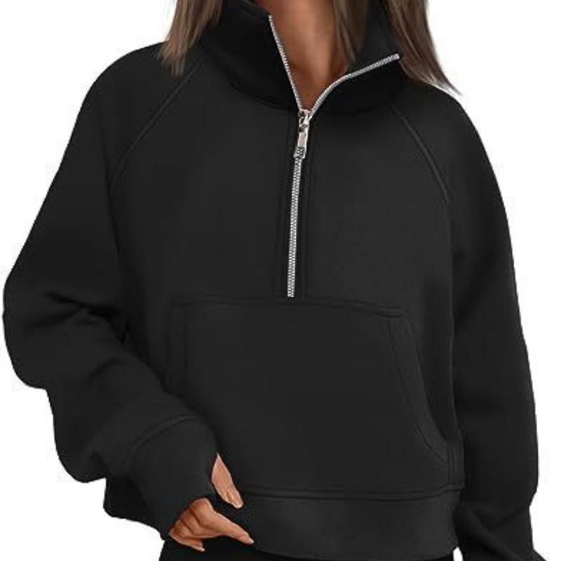 Herbst- und Wintersportarten Damen-Sweatshirts mit halbem Reißverschluss Übergröße Locker Stehkragen Samt-Hoodies Damenmode Langarm Freizeit-Sweatshirt 25144