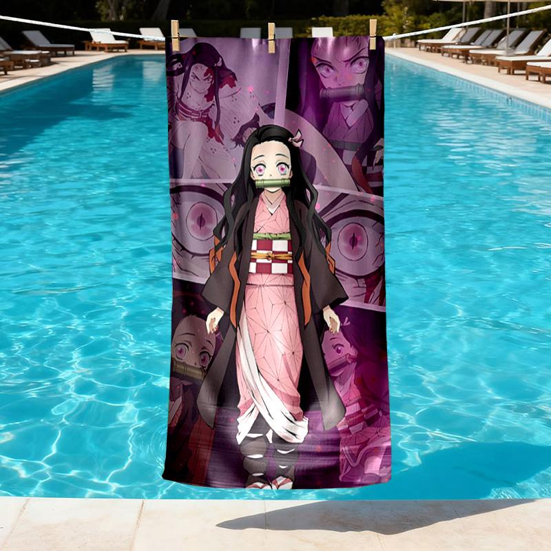 Demon Slayer Print Beach Towel Design, Soft, Lightweight. for Home Bathroom, Spa, Pool, Yoga, Surfing, Camping, Gift for Family, Friend