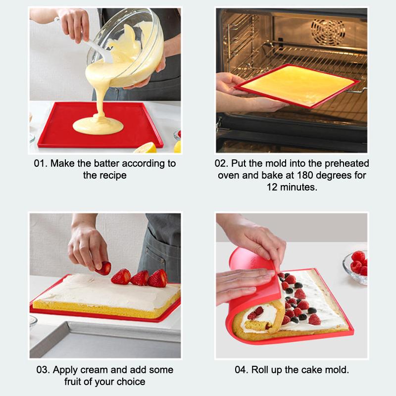 1 st Multifunktionell Silikon Tårtrulle Matta Non-Stick Bakplåt Bricka Form Målad Pad Konditori Schweizisk Rulle Bakform Verktyg