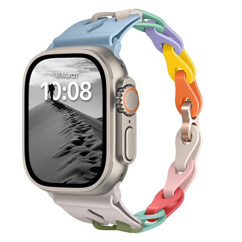 Pulseira de Silicone de Elo Duplo para Apple Watch Band Ultra 2 49mm 44mm 40mm 45mm 41mm 42mm Bracelete para Series 9 8 7 6 5 4 SE 3