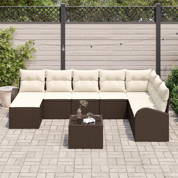 VidaXL Ensemble de Canapés de Jardin 8 Pièces avec Coussins Gris Poly Rattan 3354837