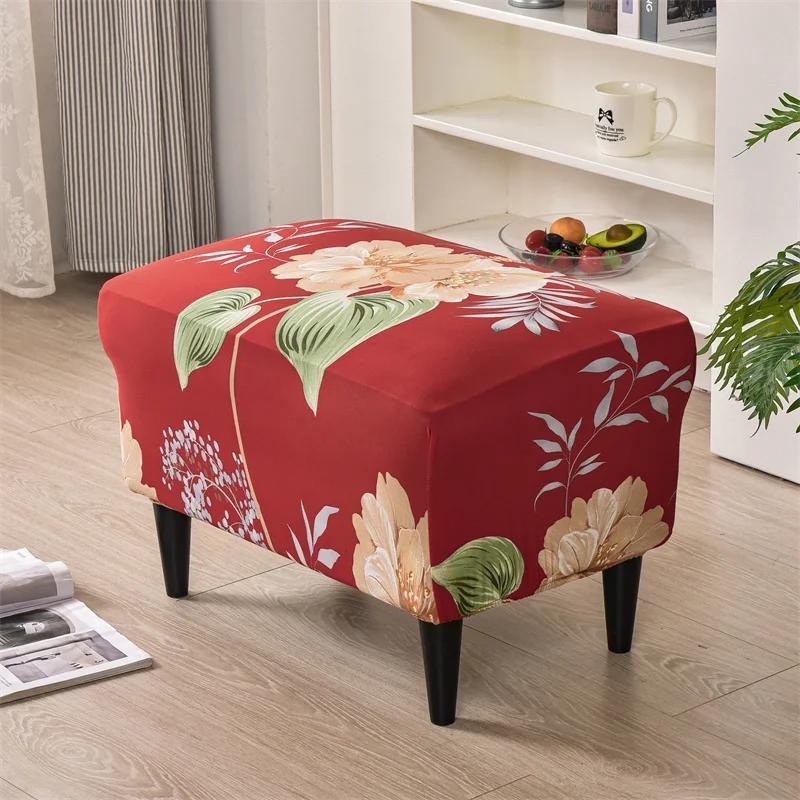 1PC Nordic Floral Ottoman Cover Spandex Rectangle Footstool Cover All-inclusive Sofa Footrest Slipcover Protector housse de pouf