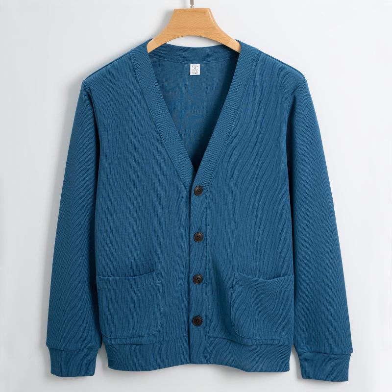 Gestrickter Pullover Cardigan Herren Herbst Uni Lässig Herrenkleidung Koreanische Mode 80% Baumwolle V-Ausschnitt Pullover Herren