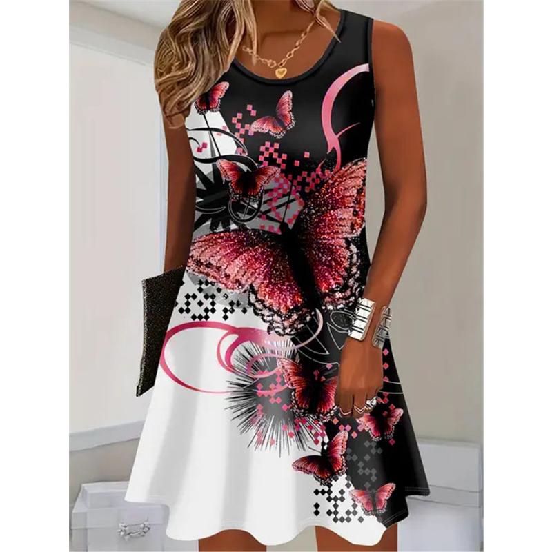 Sleeveless Butterfly Pattern Fashion Women Mini Dresses Summer 3D Printed Street Elegant Ladies Dress Casual Dress Y2k Clothes