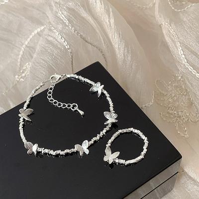 Mori Sweet Butterfly Broken Silber Armband Ring Weiblich Einfache Persönlichkeit Einzigartige Mode Elegant Vielseitig Armband Schmuck