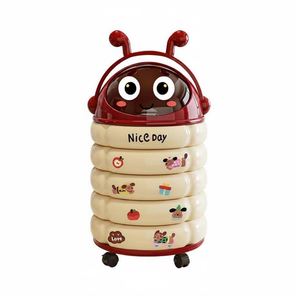 Trash Can Space-Saving Wheeled Bin Feline Decor