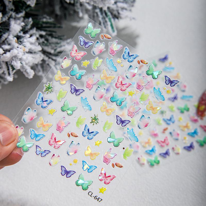 Cyansea Winter Butterfly Nail Stickers: Christmas & New Year Seven-Color Decorations