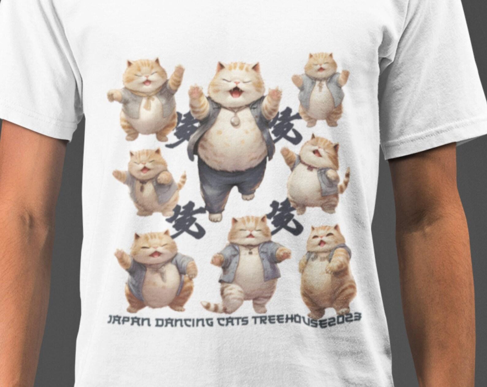 Dancing Cats T-Shirt: Japanese Art Funny Cartoon Cat Tee S