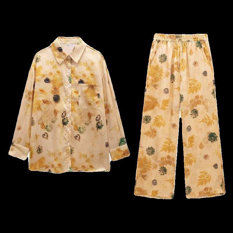 Fashion Style 2024 Spring/Summer New Arrival Women's Clothing High Waist Straight-Leg Pants Print Vertical Pajamas Shirt 8265035
