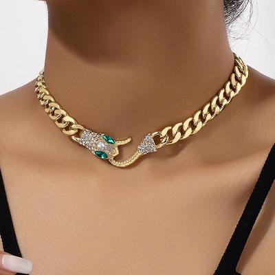 European-American Snake-Shaped Metal Pearl Chain Necklace - High-End Hip-Hop Style for Women