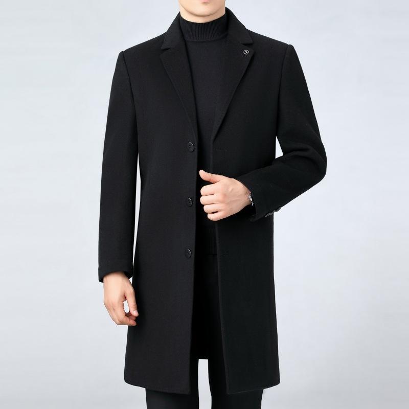 

Двустороннее кашемировое пальто мужское осенне-зимнее костюмное воротник длинное деловое шерстяное ветровка для пап среднего возраста мужское шерстяное пальто 185